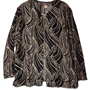 R&K Evening Vintage Black Gold Metallic Velvet Jacquard Jacket XL Missy
